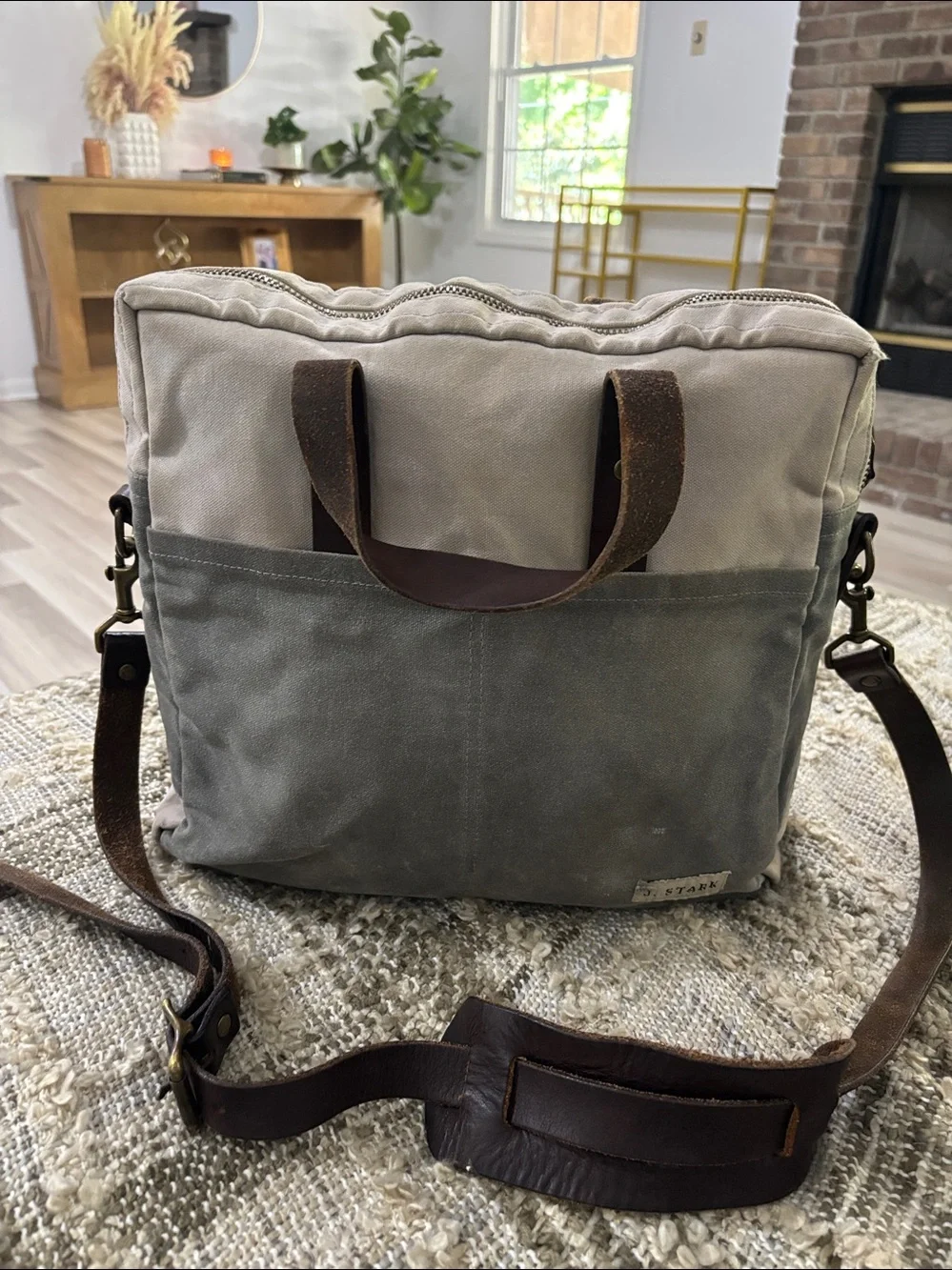J. Stark Prospect Briefcase Canvas Messenger Waxed Rare Bag Leather Trim